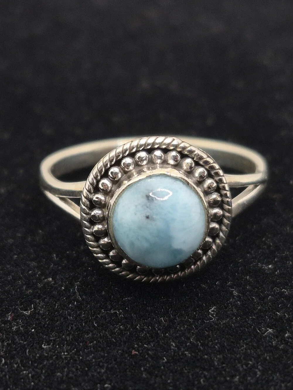 .925 Sterling Silver Elegant Women's Circular Design Larimar Ring